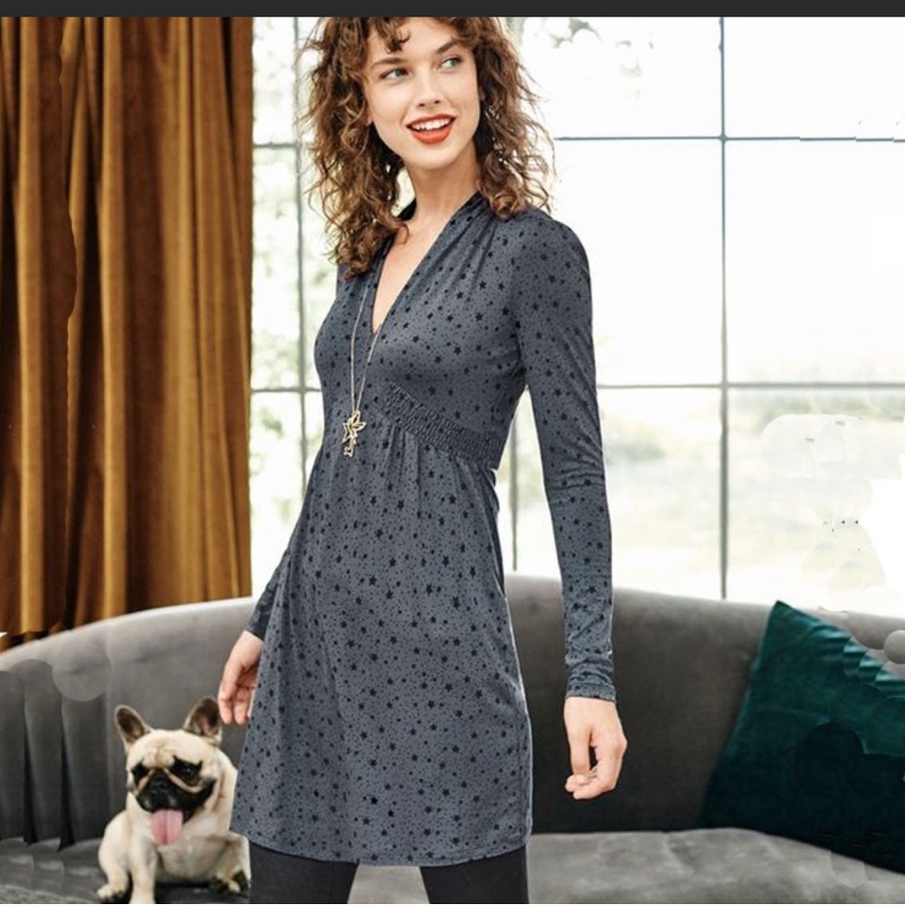 Boden Betty Jersey Tunic Dress US 4 R Blue Star Print Long Sleeve